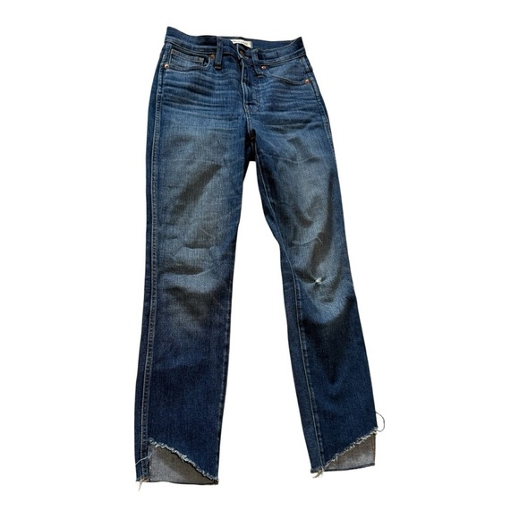 Madewell Blue Straight Leg Jeans with Distressed Look - Picture 1 of 9